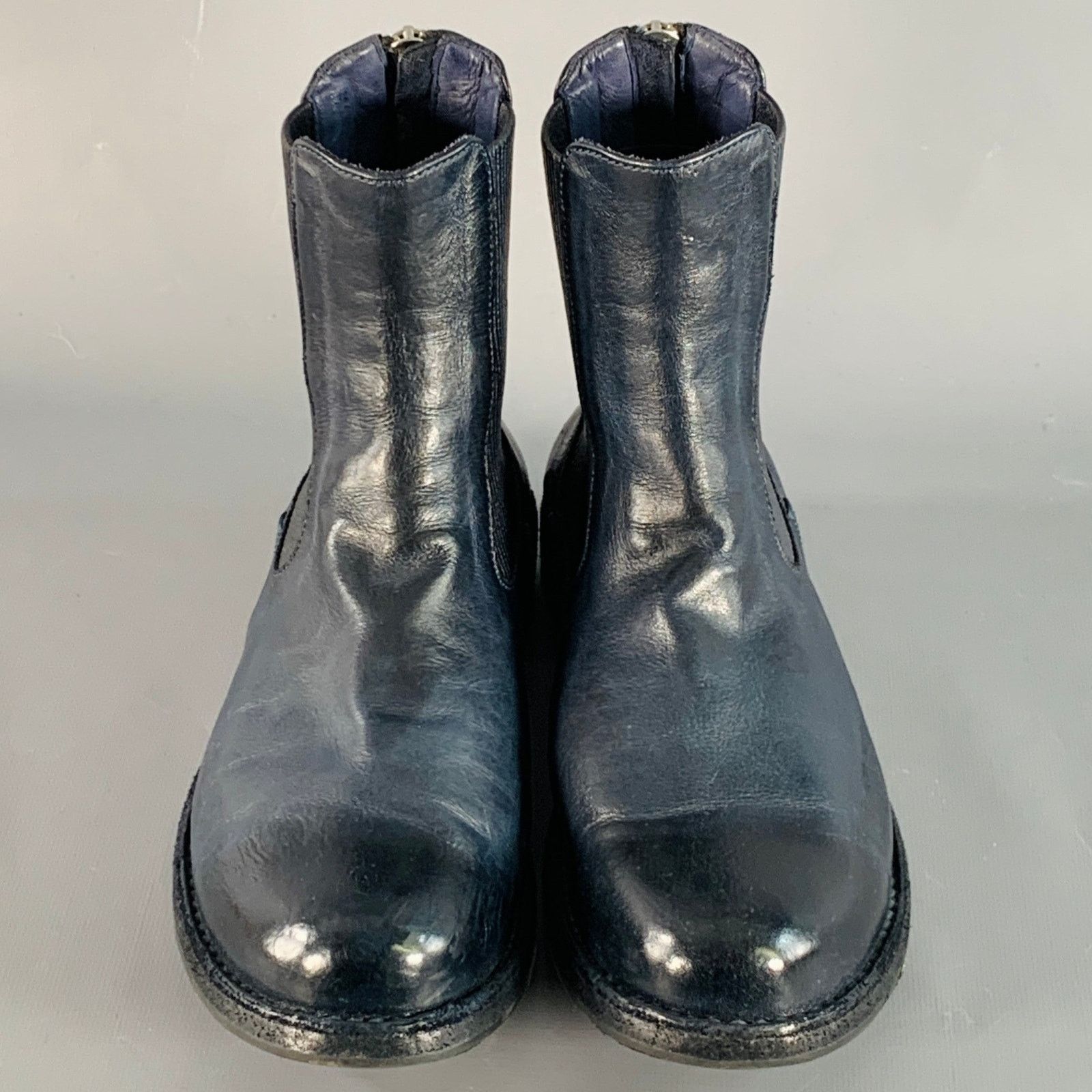 Officine Creative OFFICINE CREATIVE 7 Navy Antique Leather Ankle Chelsea Boots Size US 7 / IT 37 - 4 Thumbnail