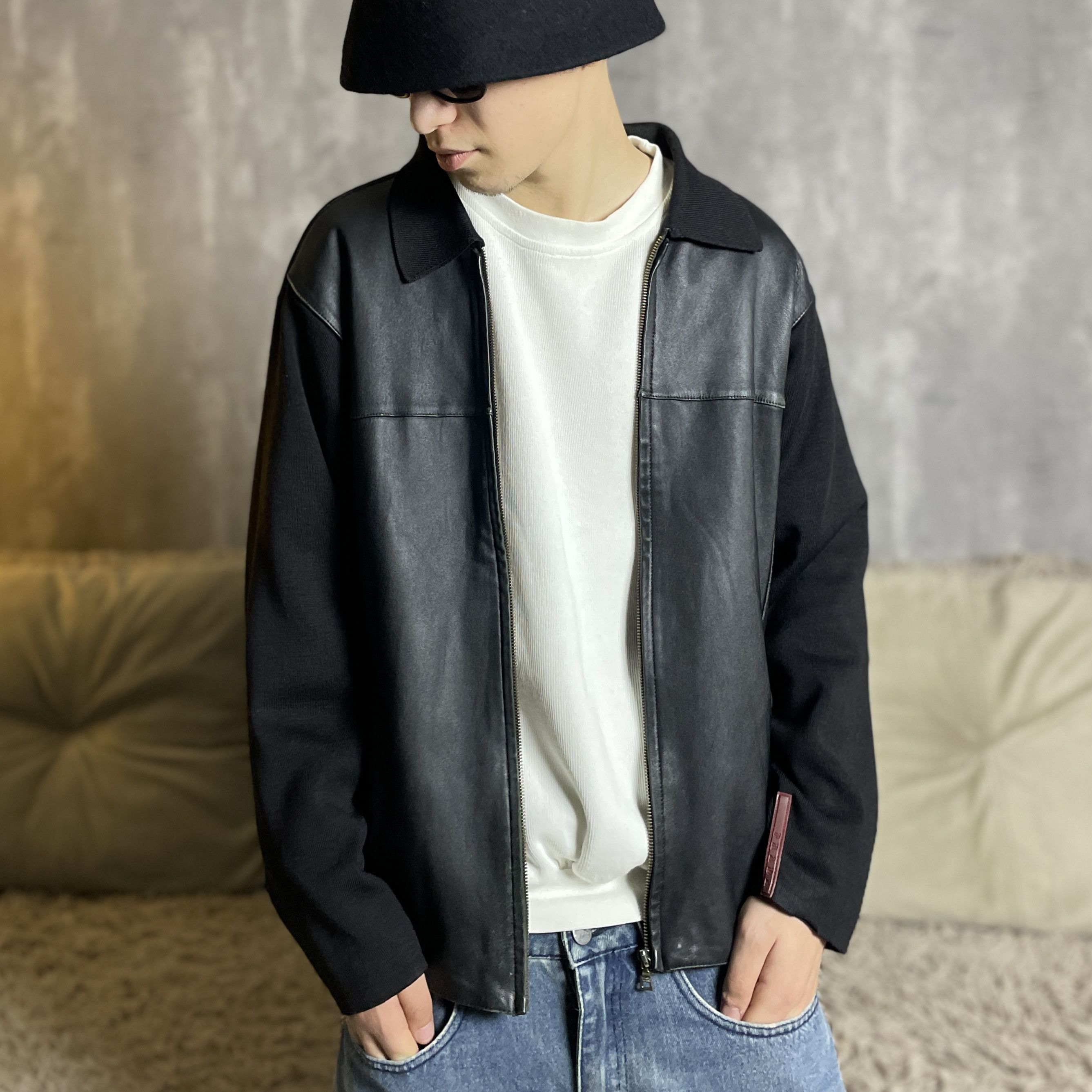 Prada 🚩 PRADA Red Tab Vintage 90s Leather Jacket Black Men Bomber Size US L / EU 52-54 / 3 - 1 Thumbnail