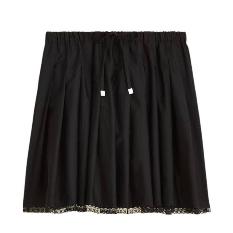 J.Crew J CREW Pleated Tie Waist Mini Skirt Lace Trim Black Sz S NWT Size 27" / US 4 / IT 40 - 1 Thumbnail