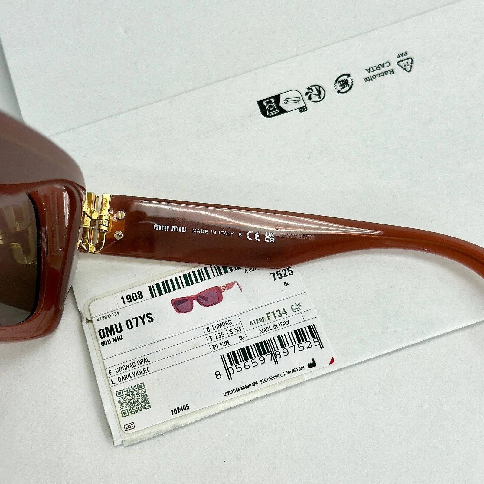 Miu Miu MIU MIU LOGO MU07YS Cognac Opal Violet Geometric Luxury 07YS Size ONE SIZE - 8 Thumbnail