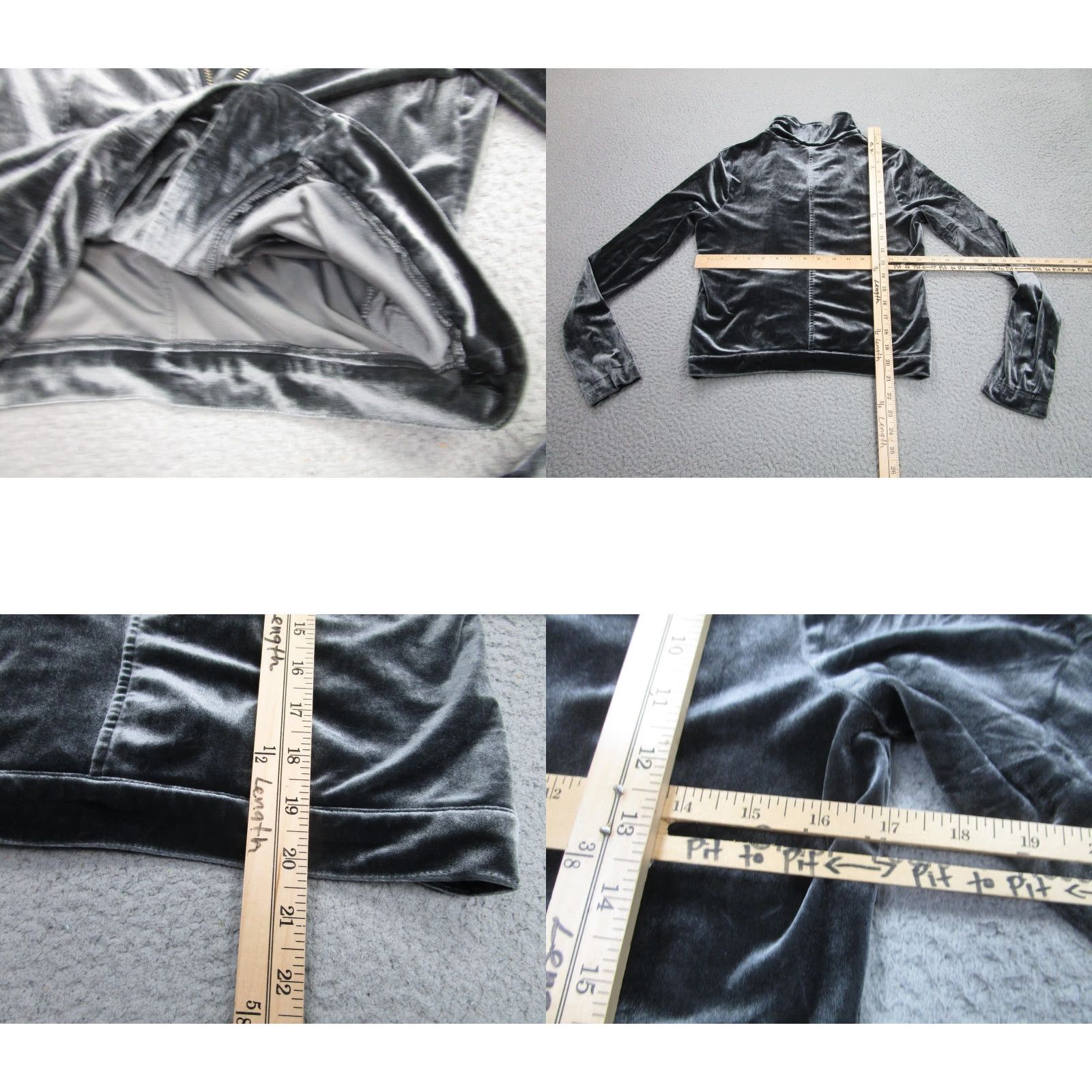 Velvet Mudd Jacket Womens Medium Gray Velvet Moto Asym Zip Front y2k Goth fairy grunge Size M / US 6-8 / IT 42-44 - 8 Thumbnail