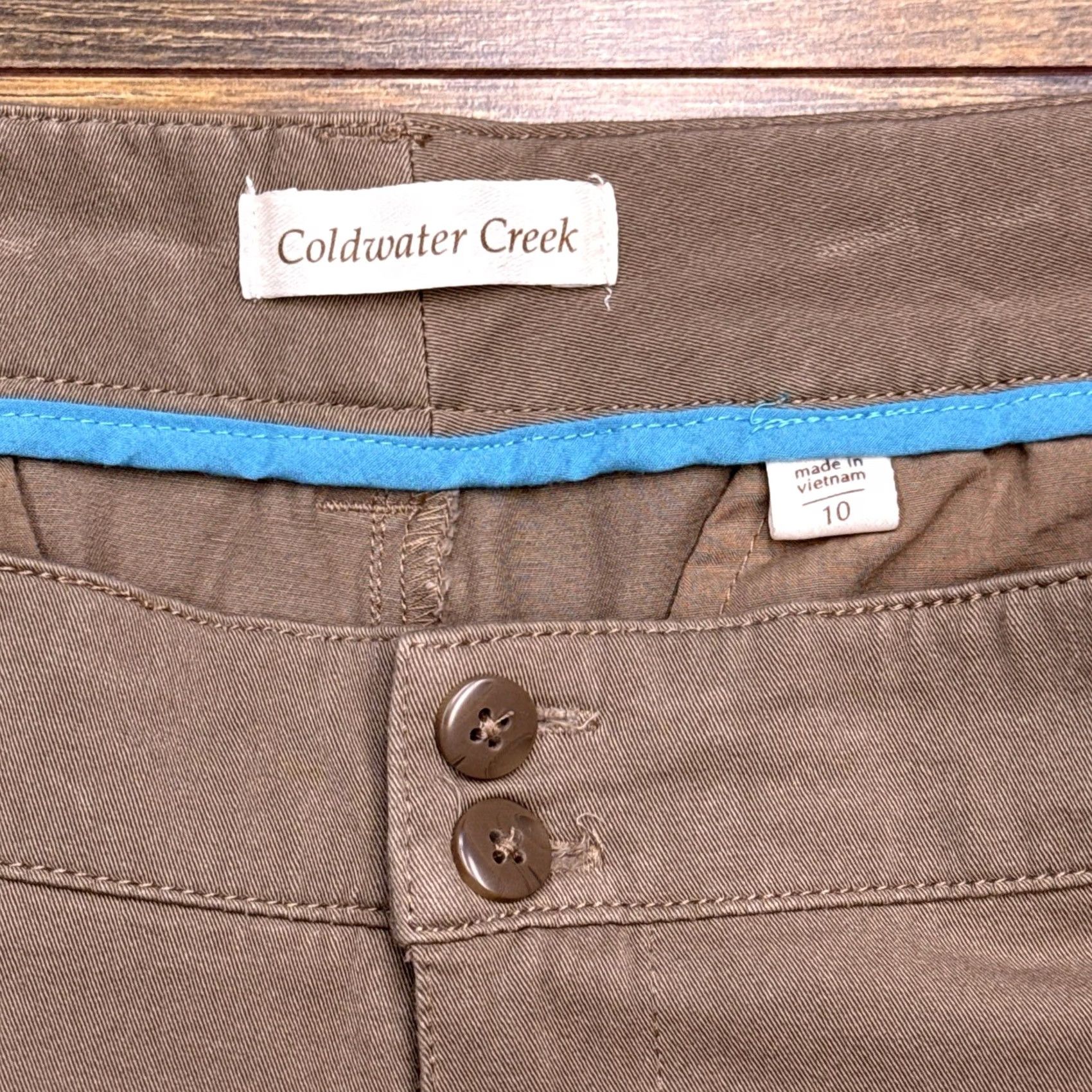 Coldwater Creek Coldwater Creek Cropped Pants Womens 10 Tan Twill Stretch Flat Front Zip Button Straight Leg Cotton Spandex NWT Vintage No Size 32" / US 10 / IT 46 - 6 Thumbnail