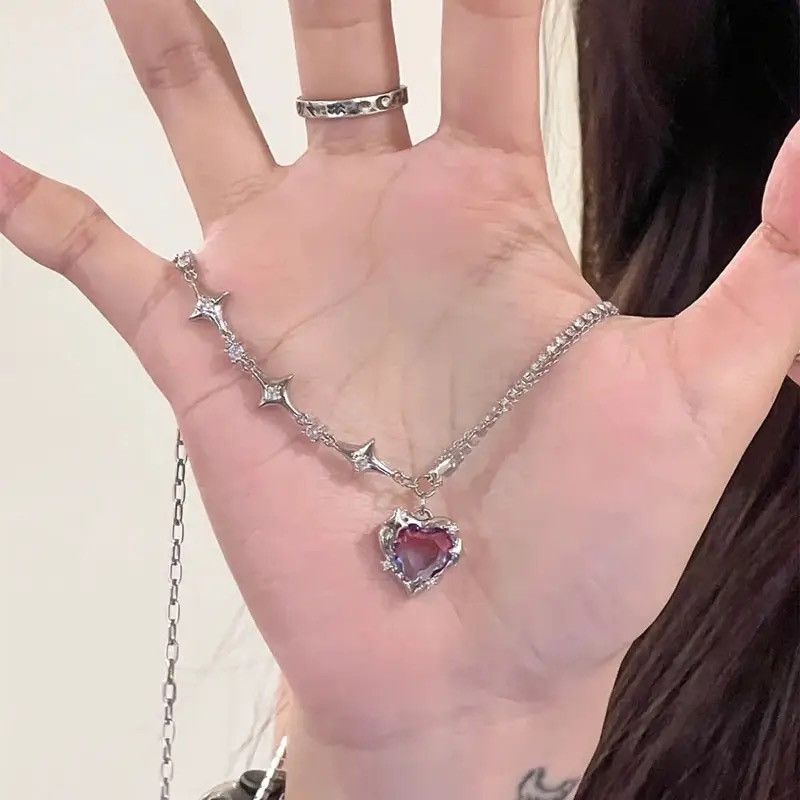 Jewelry Purple Peach Heart Pendant Clavicle Necklace Size ONE SIZE - 2 Thumbnail