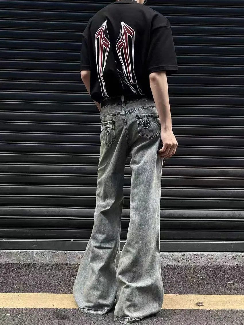 Designer × Japanese Brand Embroidered micro flare patchwork design baggy jeans Size US 34 / EU 50 - 3 Thumbnail