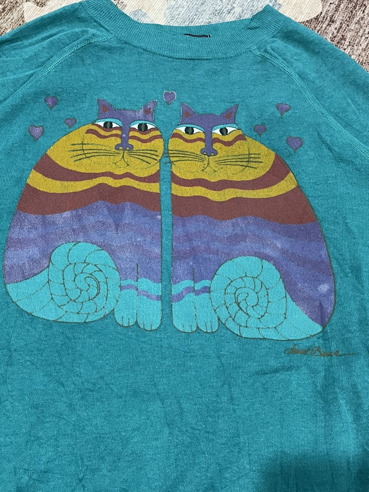 Art Comes First VTG 90s Laurel Burch Feline Friends Cats Arts Sweatshirt Size US L / EU 52-54 / 3 - 5 Thumbnail
