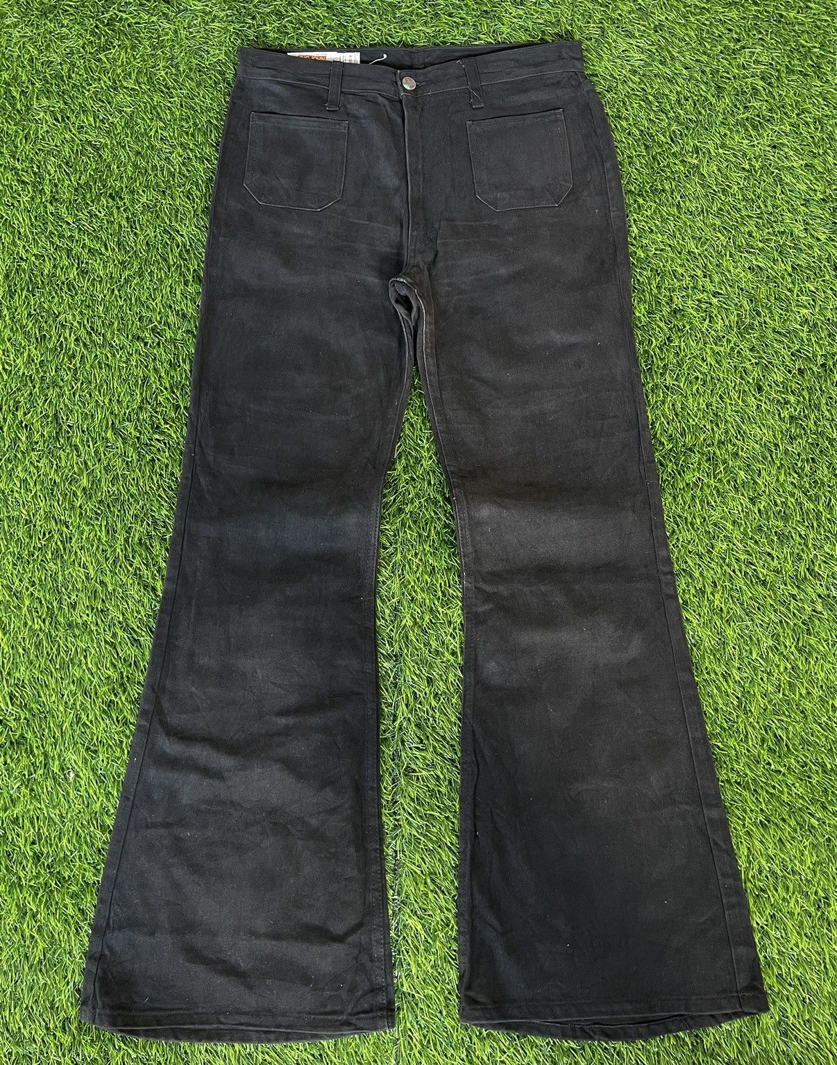 Big John True Vintage🔥BIG JOHN🔥Flared Bush Pants Black Denim 80s Size US 31 - 2 Thumbnail