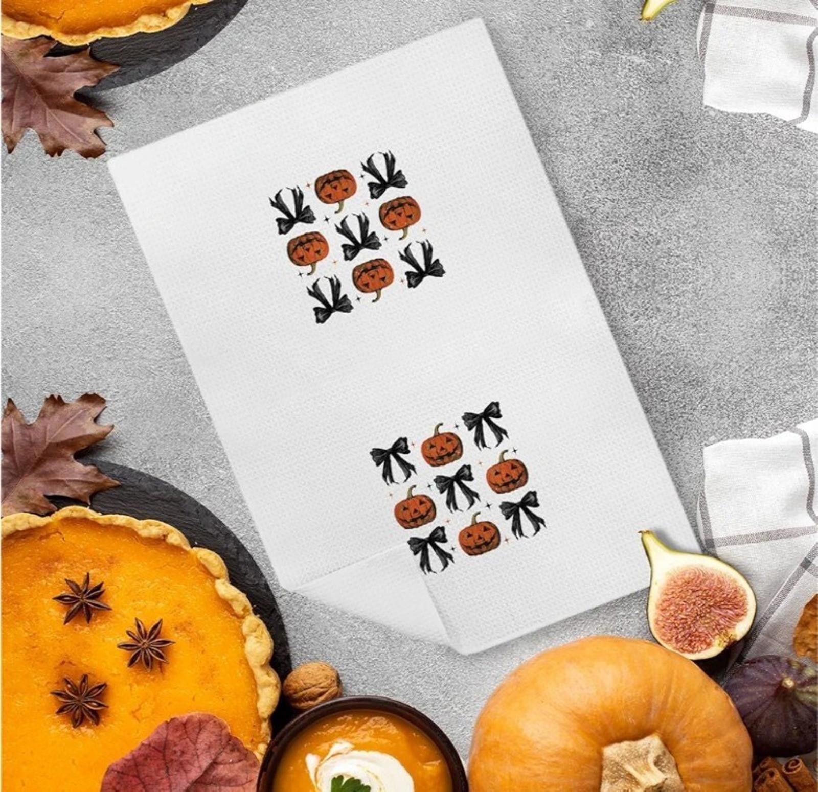 Other Halloween Kitchen Hand Towels Black Pumpkin & Coquette Bow Size ONE SIZE - 2 Thumbnail