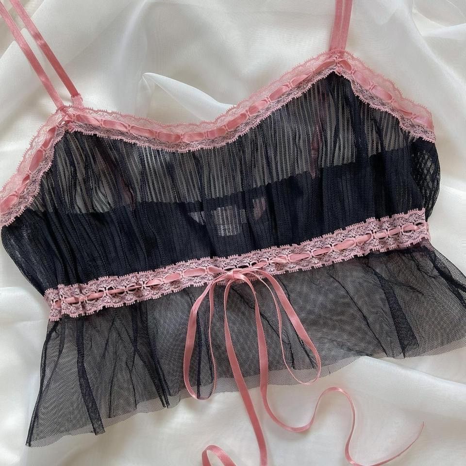 Victoria's Secret VS Black Mesh Sheer Camisole (XS) Size XS / US 0-2 / IT 36-38 - 2 Thumbnail