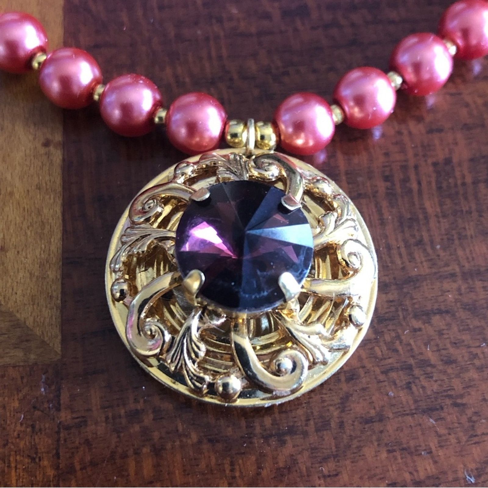 Handmade Handcrafted repurpose faceted stone pendant Pearl necklace Size ONE SIZE - 11 Thumbnail