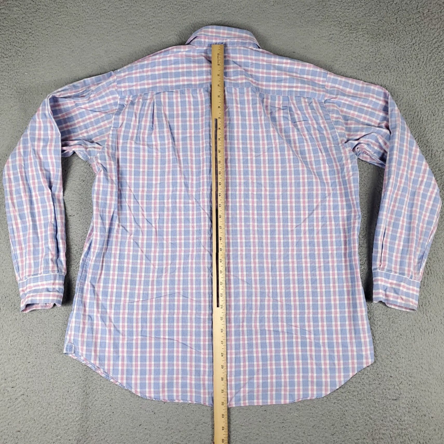 David Donahue VINTAGE David Donahue Men's Dress Shirt 17.5 Long Sleeve Plaid Pink Cotton Business Casual Size 46R - 5 Thumbnail