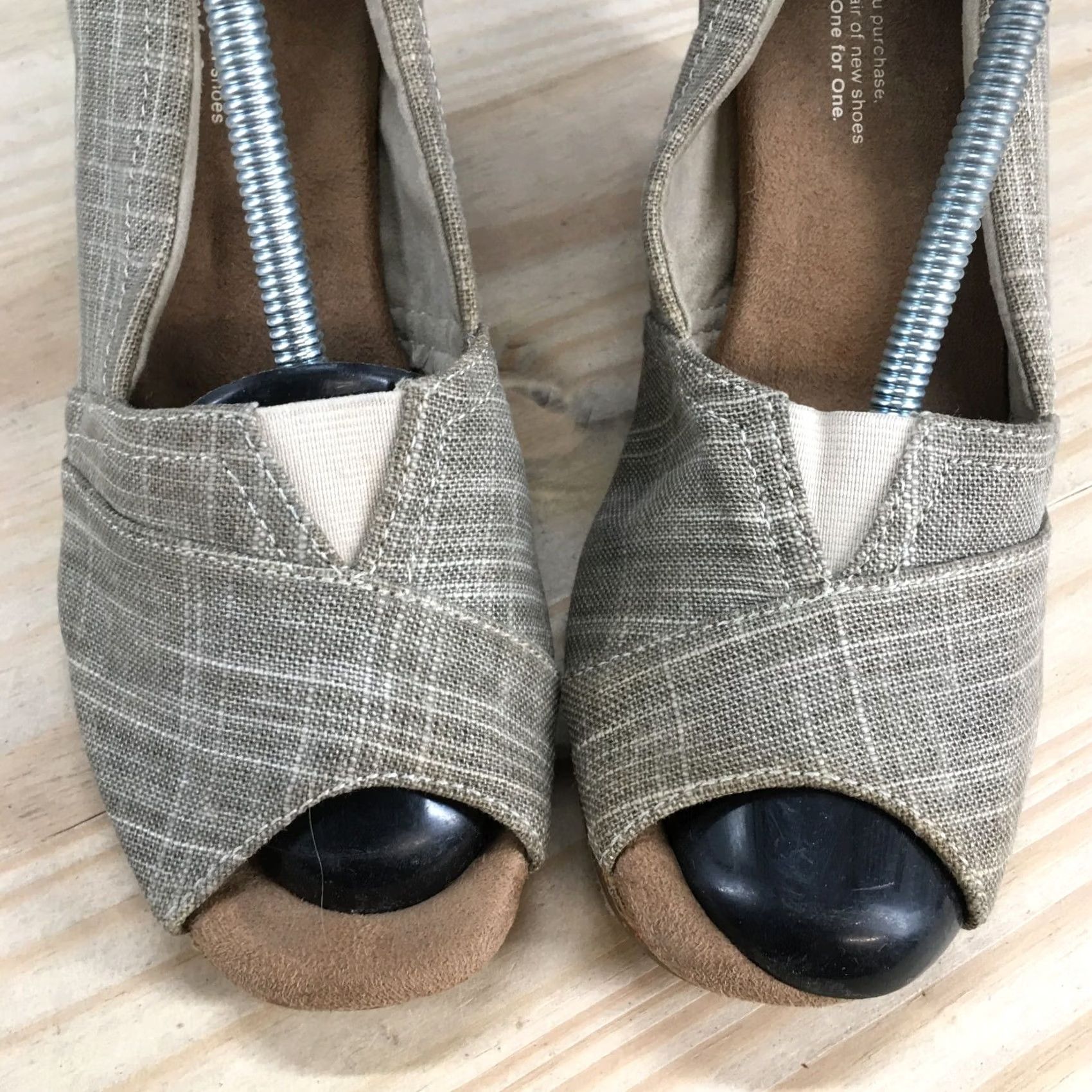 Toms TOMS Heels Womens 9.5 Classic Wedge Slip On Peep Toe Pumps Brown Fabric Casual Size US 10 / IT 40 - 3 Thumbnail