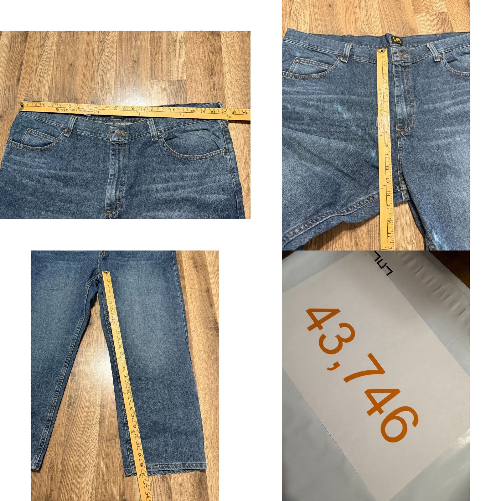 Lee Lee Jeans, Men’s Size 46x28, Blue Denim, Straight Leg, 5-Pocket Design, Medium Wash, Regular Fit, Zip Closure, Cotton, Pocketed, Inseam 28" Size US 30 / EU 46 - 8 Thumbnail