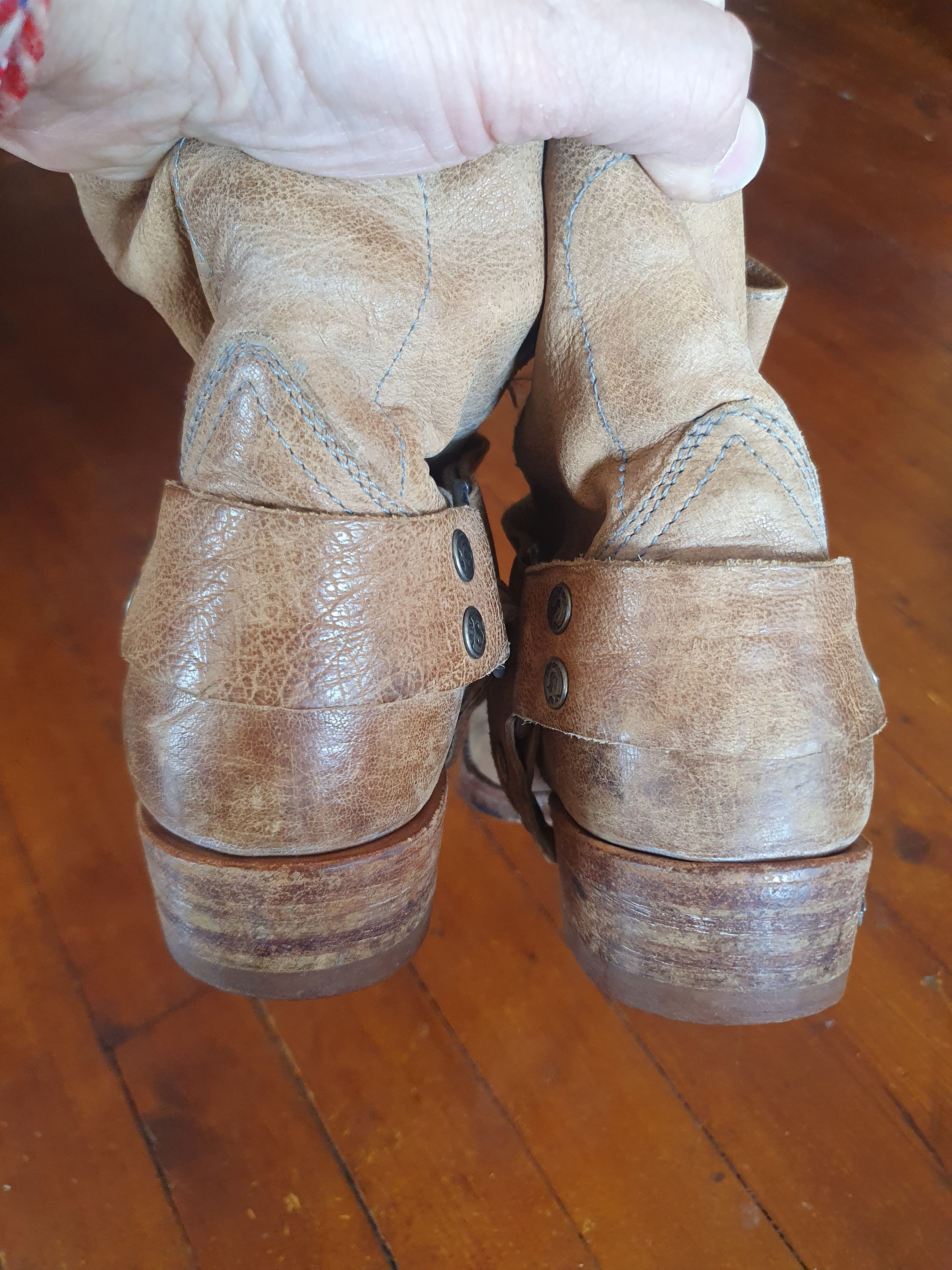 Sendra × Vintage Sendra Boots 8768 Square Ankle Leather Harness Biker Boots Size US 8 / IT 38 - 10 Thumbnail