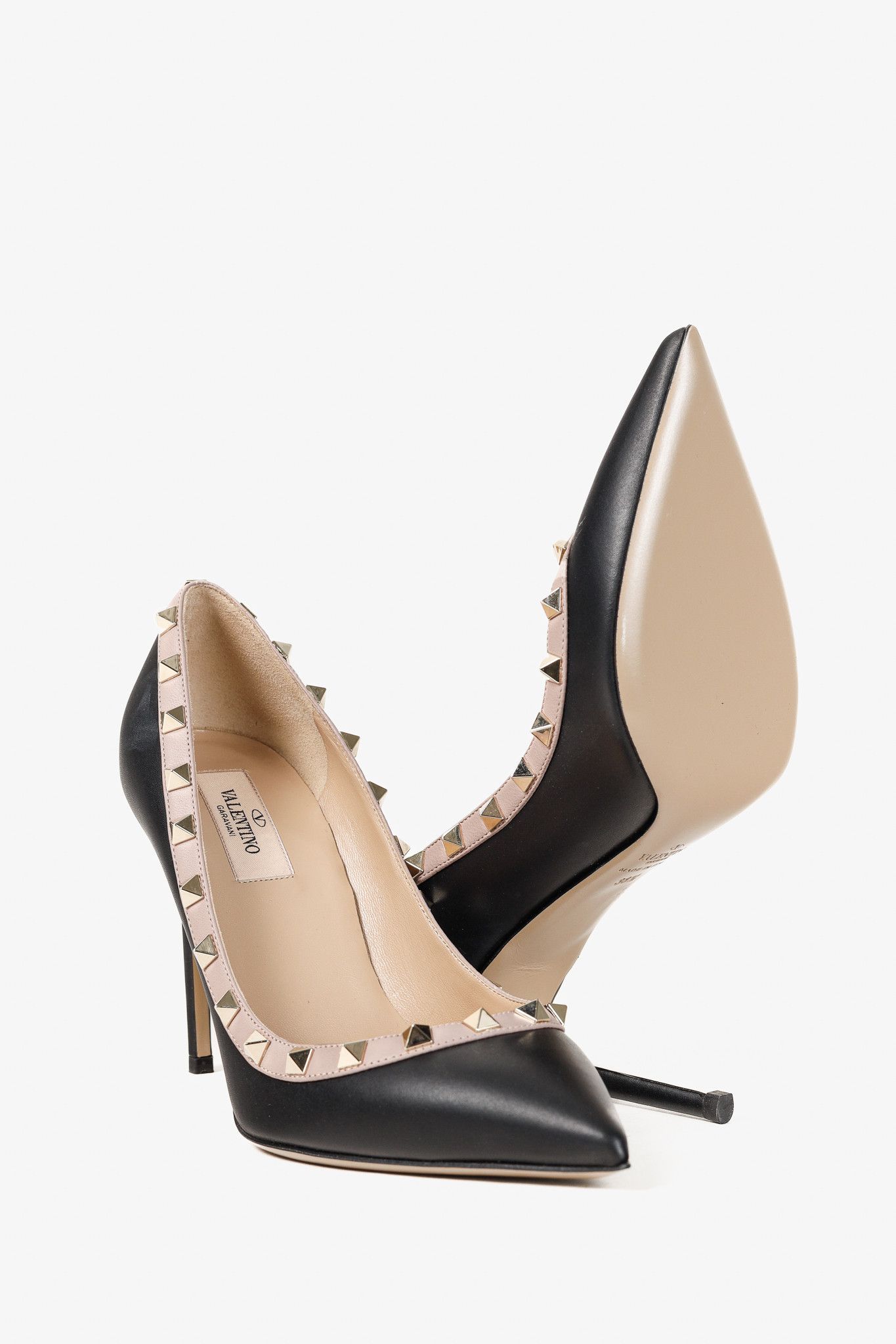 Valentino Valentino Garavani Rockstud 100mm Black Poudre Pink Pumps Size US 8 / IT 38 - 4 Thumbnail