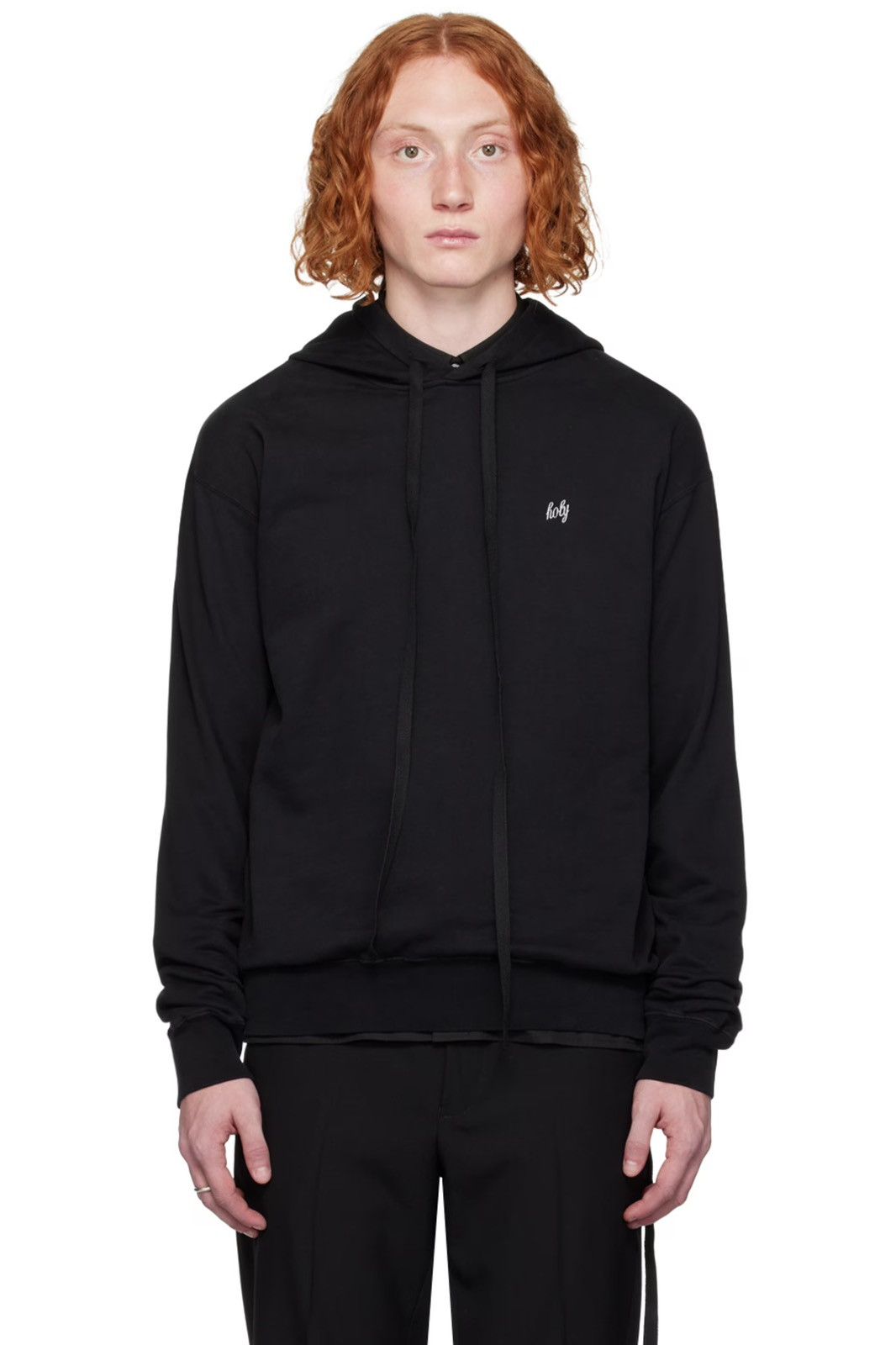 image of Ann Demeulemeester New With Tag, Black Embroidered Hoodie, Men's (Size Large)