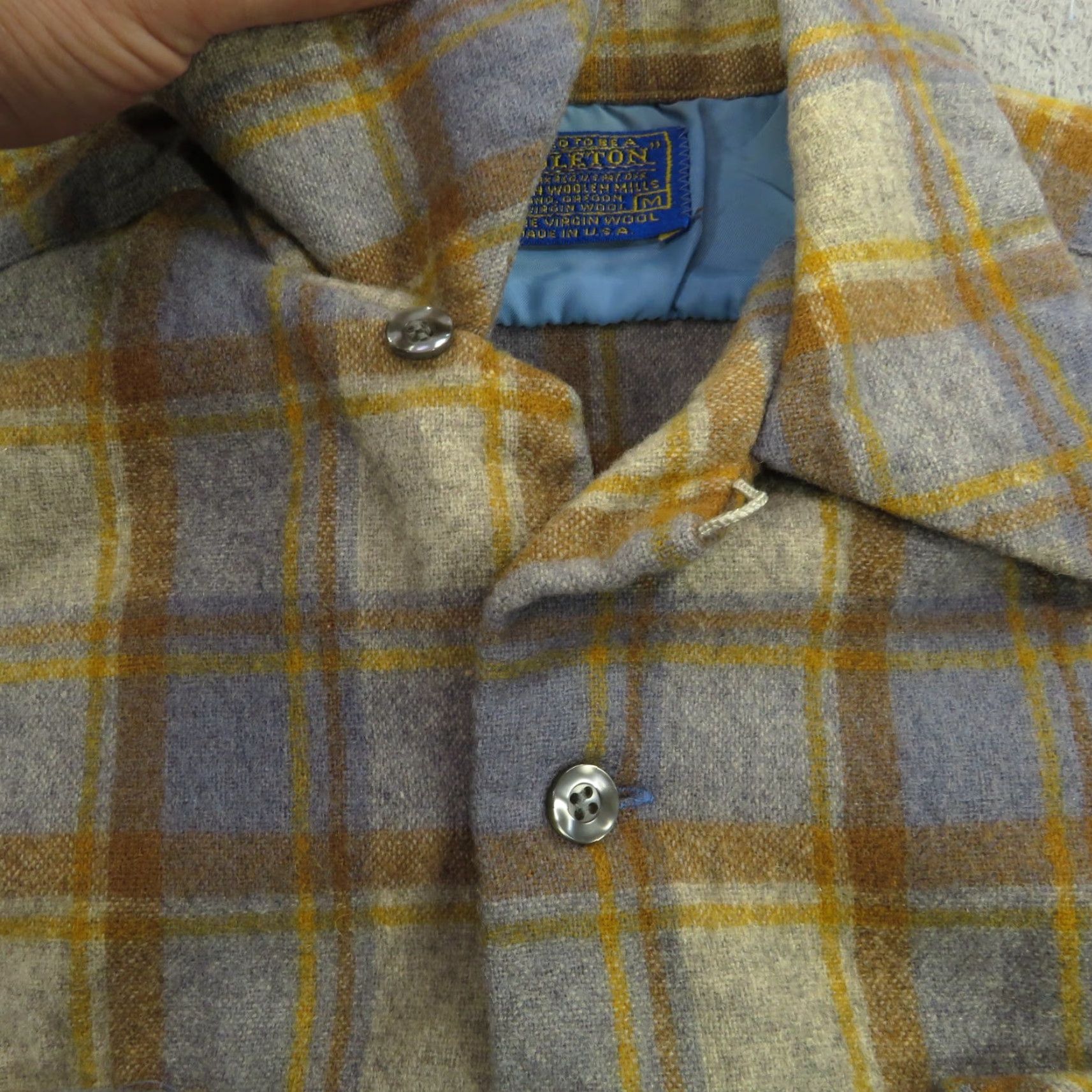 Pendleton VINTAGE Pendleton Board Shirt Mens Medium 60s Brown Grey Earth Tones Loop Collar Shirt Mens M Gray Plaid 60s Classic Outdoor Boys? Size US M / EU 48-50 / 2 - 5 Thumbnail