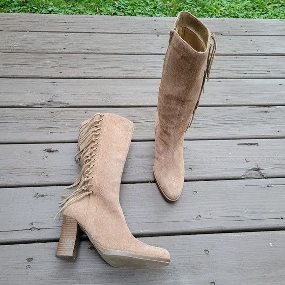 Vintage Vintage 90s y2k Camel Tan Suede Leather Fringe Western Boho Size US 7.5 / IT 37.5 - 9 Thumbnail