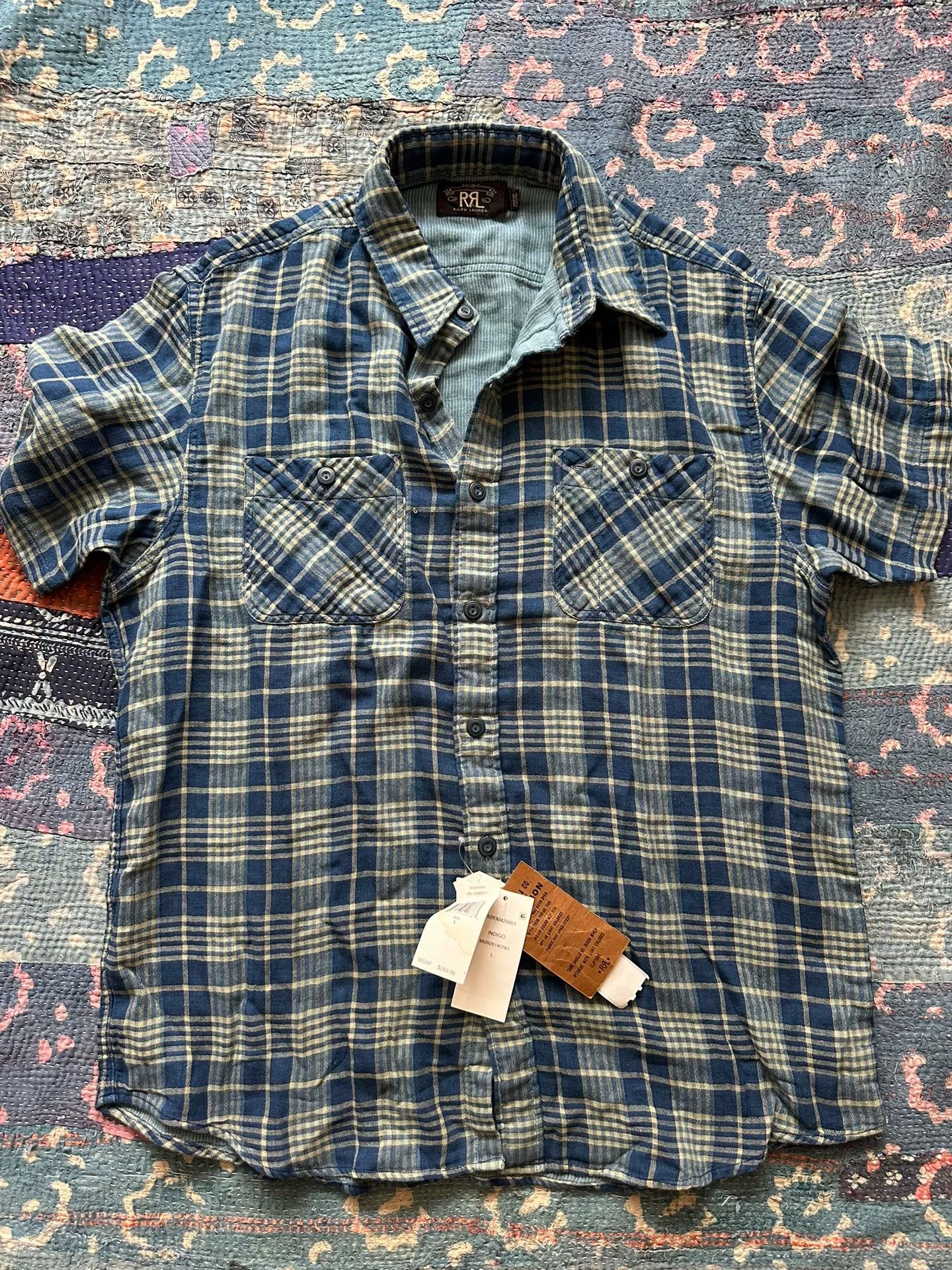 RRL Ralph Lauren RRL Cotton-Linen Checkered Stripe Shirt Size US L / EU 52-54 / 3 - 1 Thumbnail