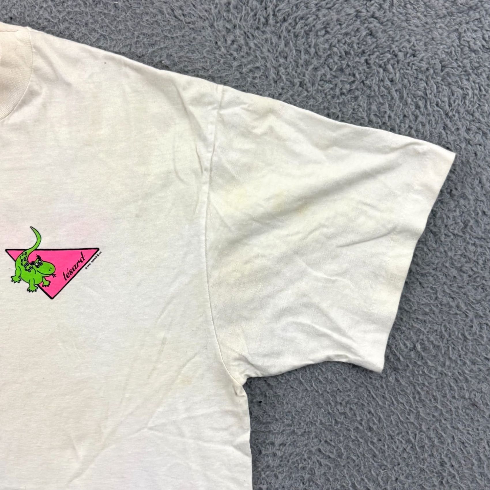 Hanes VINTAGE Hanes T-Shirt Adult Large White Crew Neck Short Sleeve 90s Dinosaur USA Mens Size US L / EU 52-54 / 3 - 7 Thumbnail