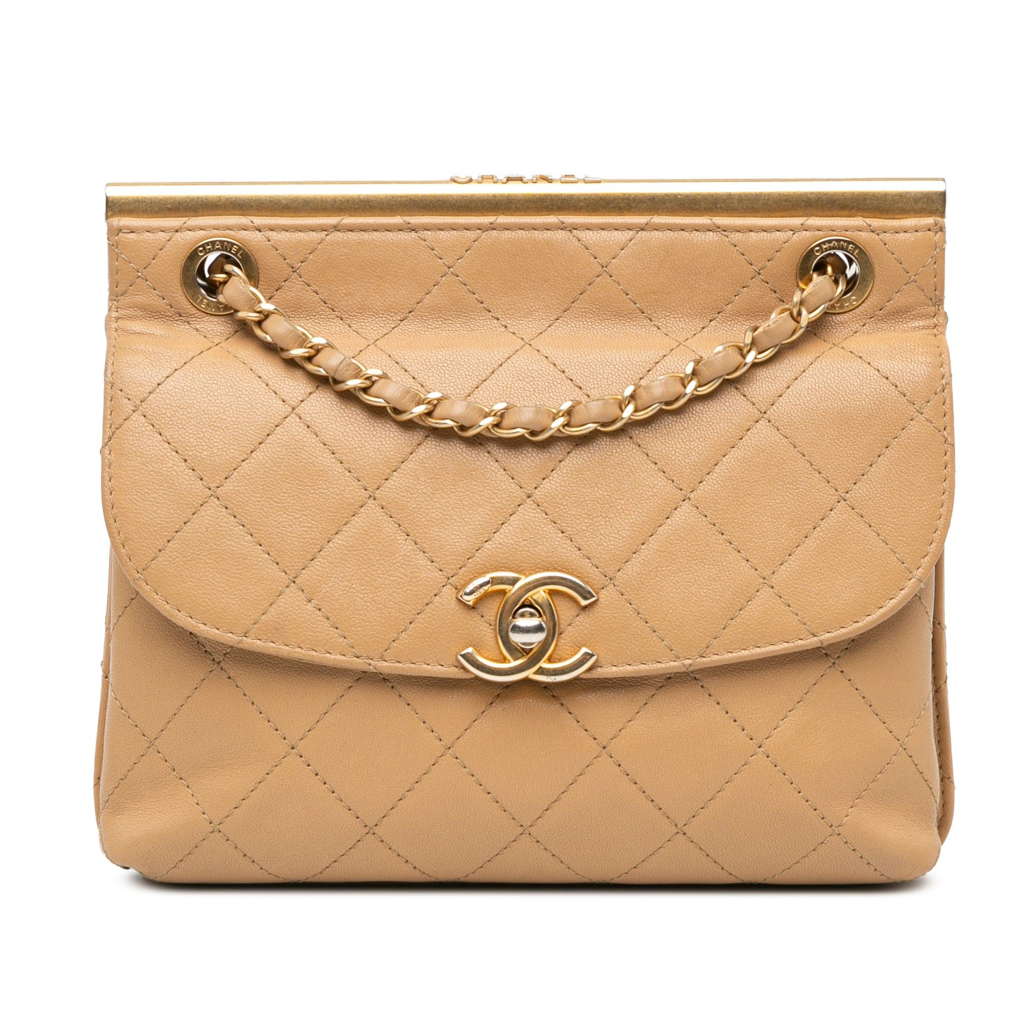 Chanel Chanel Quilted Lambskin CC Logo Bar Shoulder Bag Brown Size ONE SIZE - 1 Thumbnail