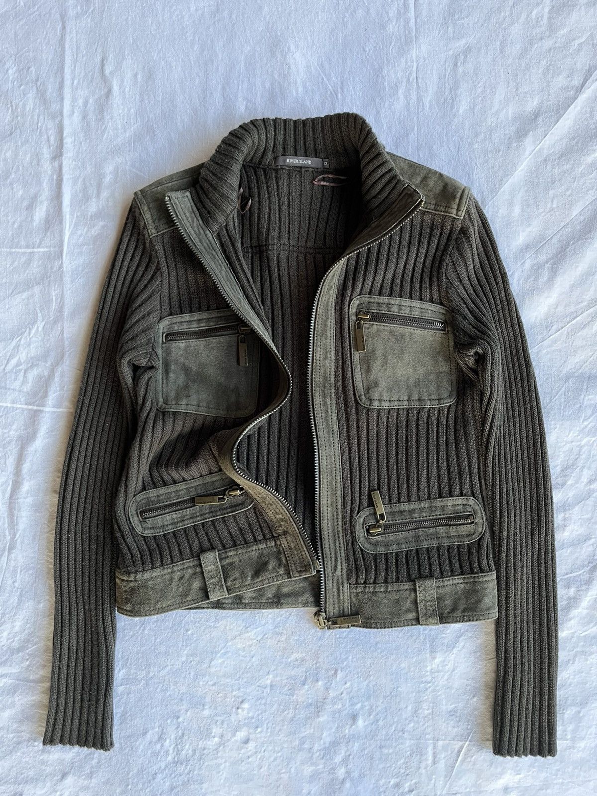 River Island River Island Ribbed Knit & Suede Panel Jacket UK 12 / EU 38 Size XS / US 0-2 / IT 36-38 - 3 Thumbnail