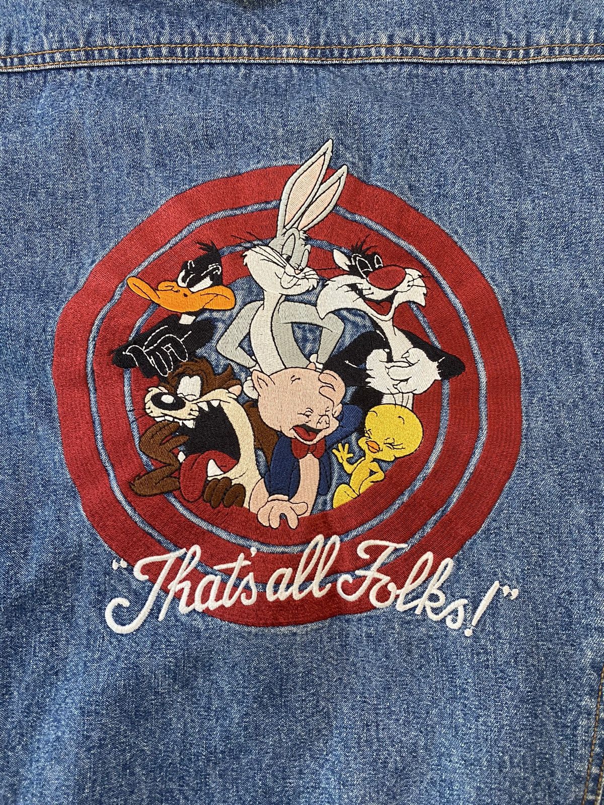 Other Looney Tones sweatshirt jacket, L, blue/black denim, used Size US L / EU 52-54 / 3 - 10 Thumbnail