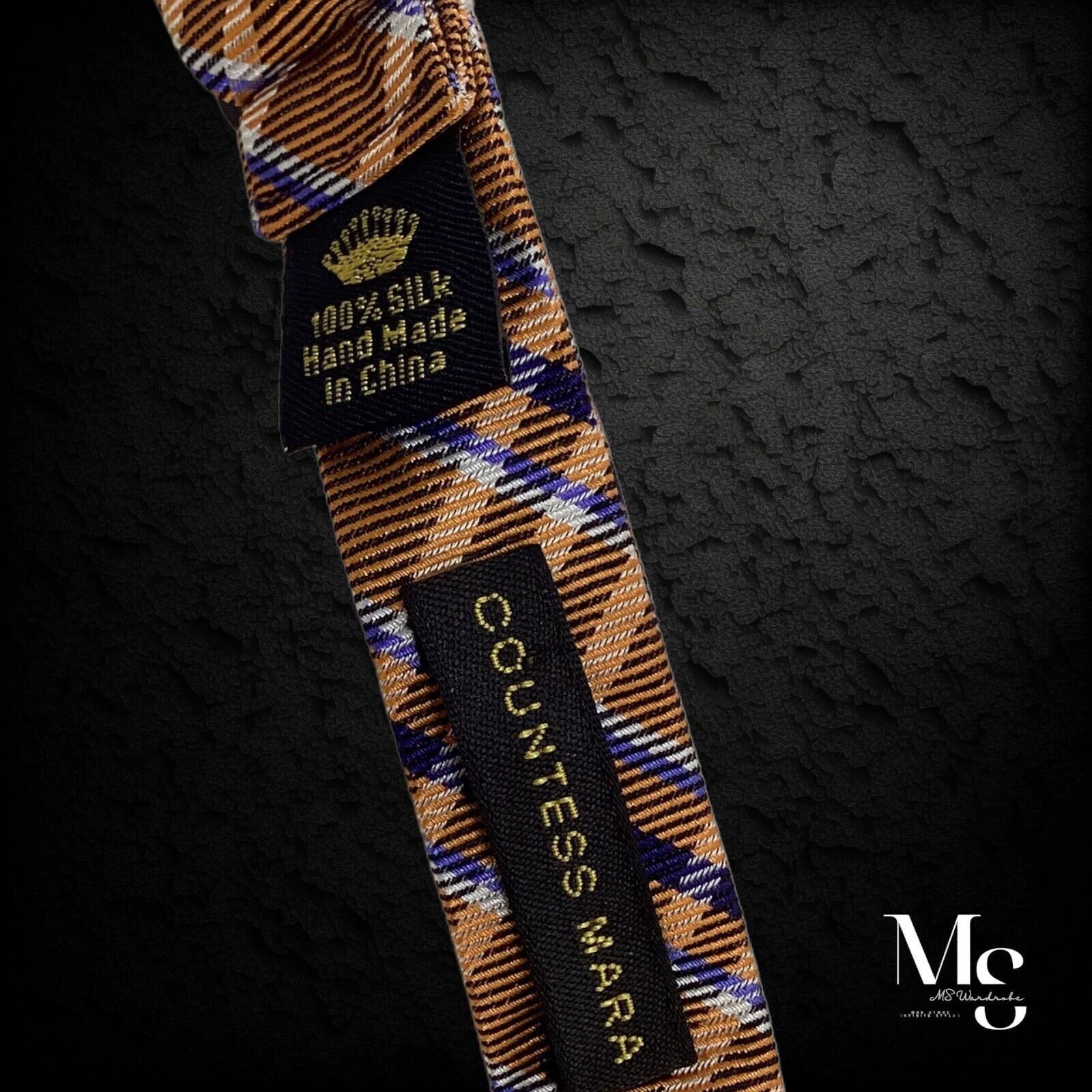 Countess Mara COUNTESS MARA Orange Plaids & Cheks Adjust Self Bow Tie Silk Size ONE SIZE - 4 Thumbnail