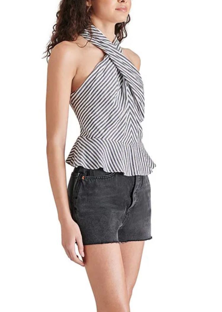 Steve Madden Steve Madden Kosta Top in Navy Stripe w/ Crisscross Neckline Size S / US 4 / IT 40 - 3 Thumbnail