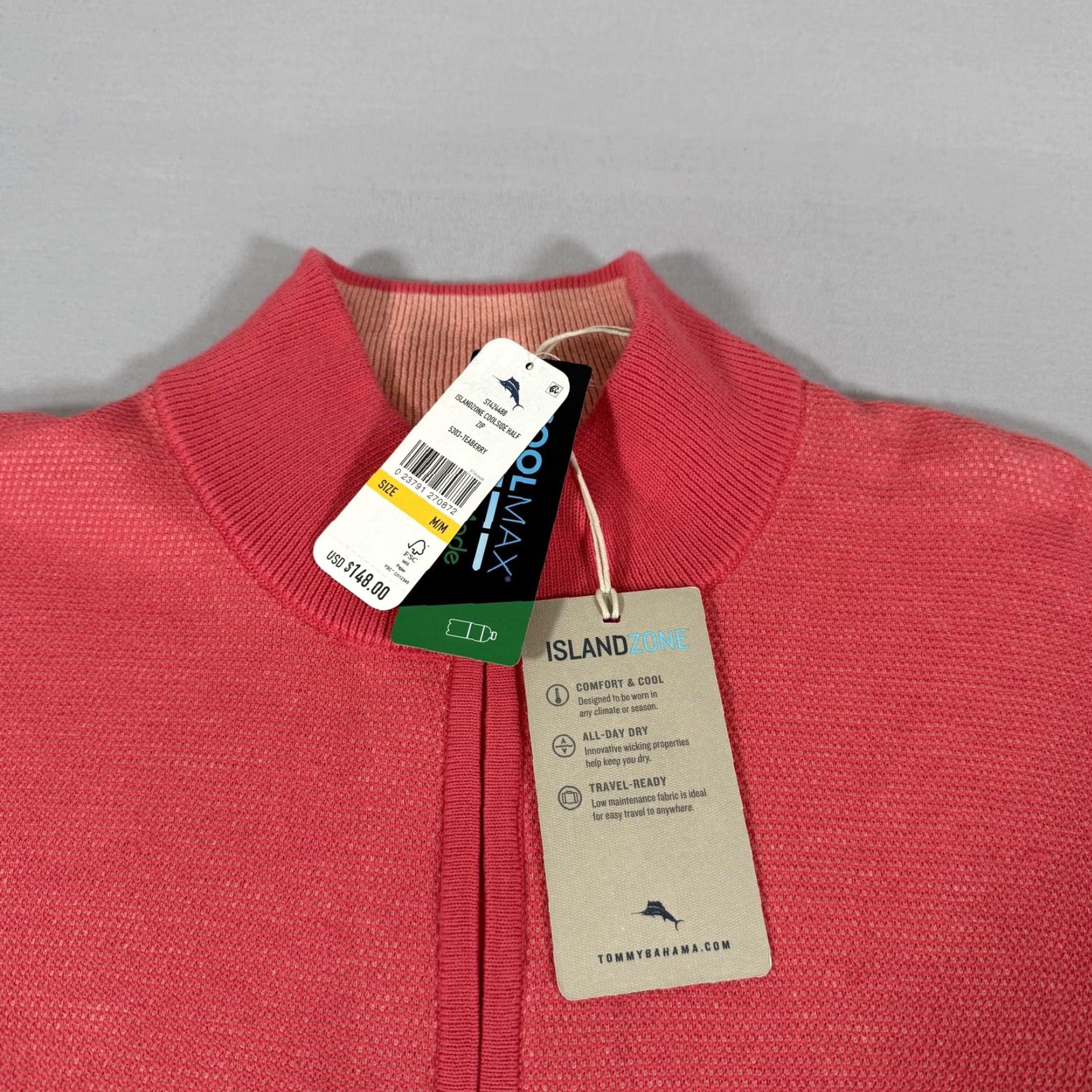 Tommy Bahama Tommy Bahama Sweater Men Medium Pink Half Zip Pullover Island Zone CoolMax Shirt Size US M / EU 48-50 / 2 - 5 Thumbnail