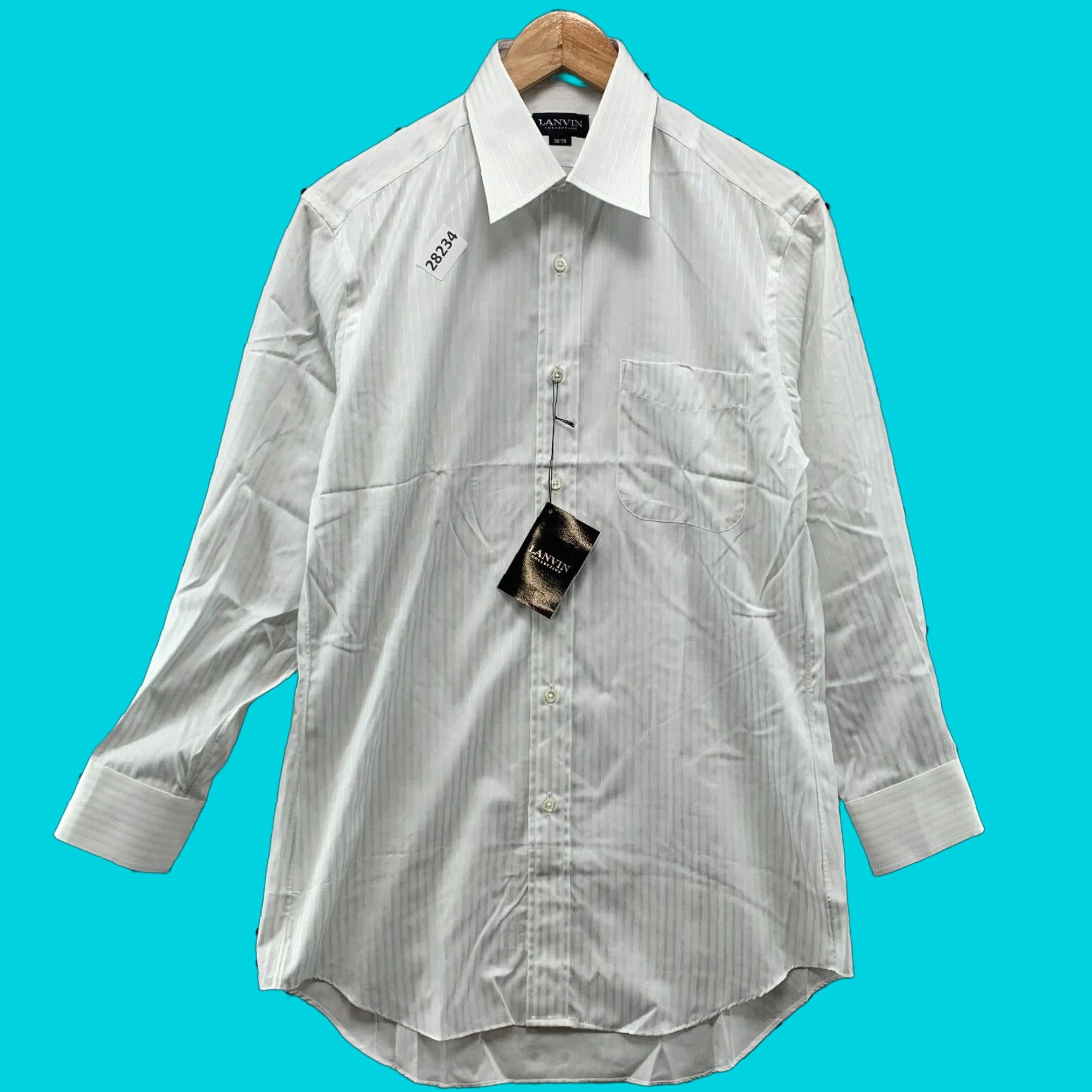 VINTAGE Lanvin Dress Shirt White Striped Long Sleeve Mens Size Small 20x32 38 78