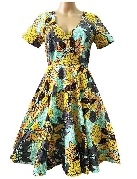 Other African Wax Print Cotton Deep V Neck Short Sleeves Dress Size S / US 4 / IT 40 - 1 Thumbnail