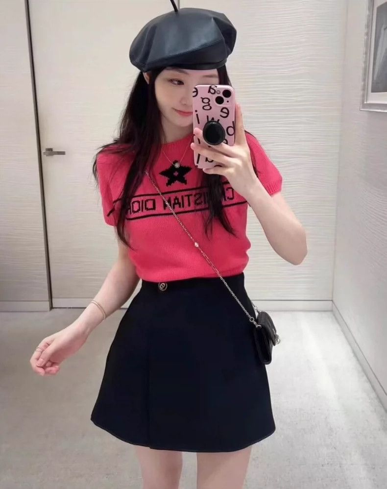 Dior Dior Pink letter inlaid cashmere round-neck short-sleeved k Size XS / US 0-2 / IT 36-38 - 9 Thumbnail