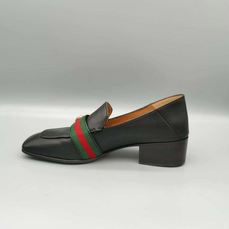 Gucci Gucci Black Leather Mid-Heel Loafer - Size US 5.5 / EU 38 - 7 Thumbnail