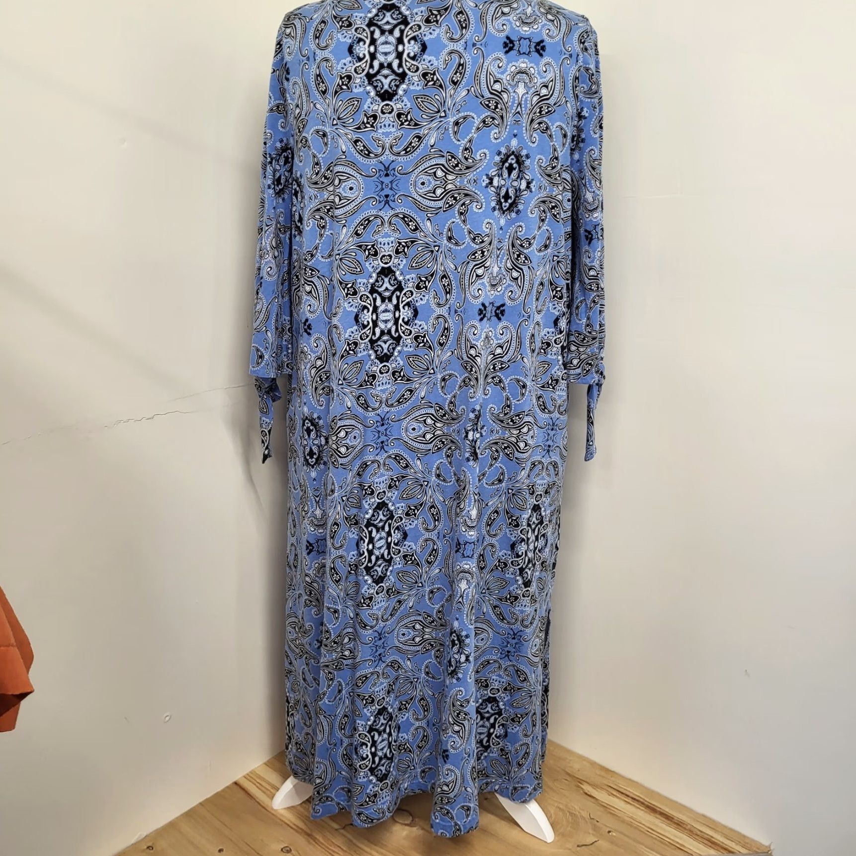 Vintage Jessica London Dress Plus Size 20W Blue Paisley Long Tie Sleeves Keyhole Size 3XL / US 20-22 - 3 Thumbnail