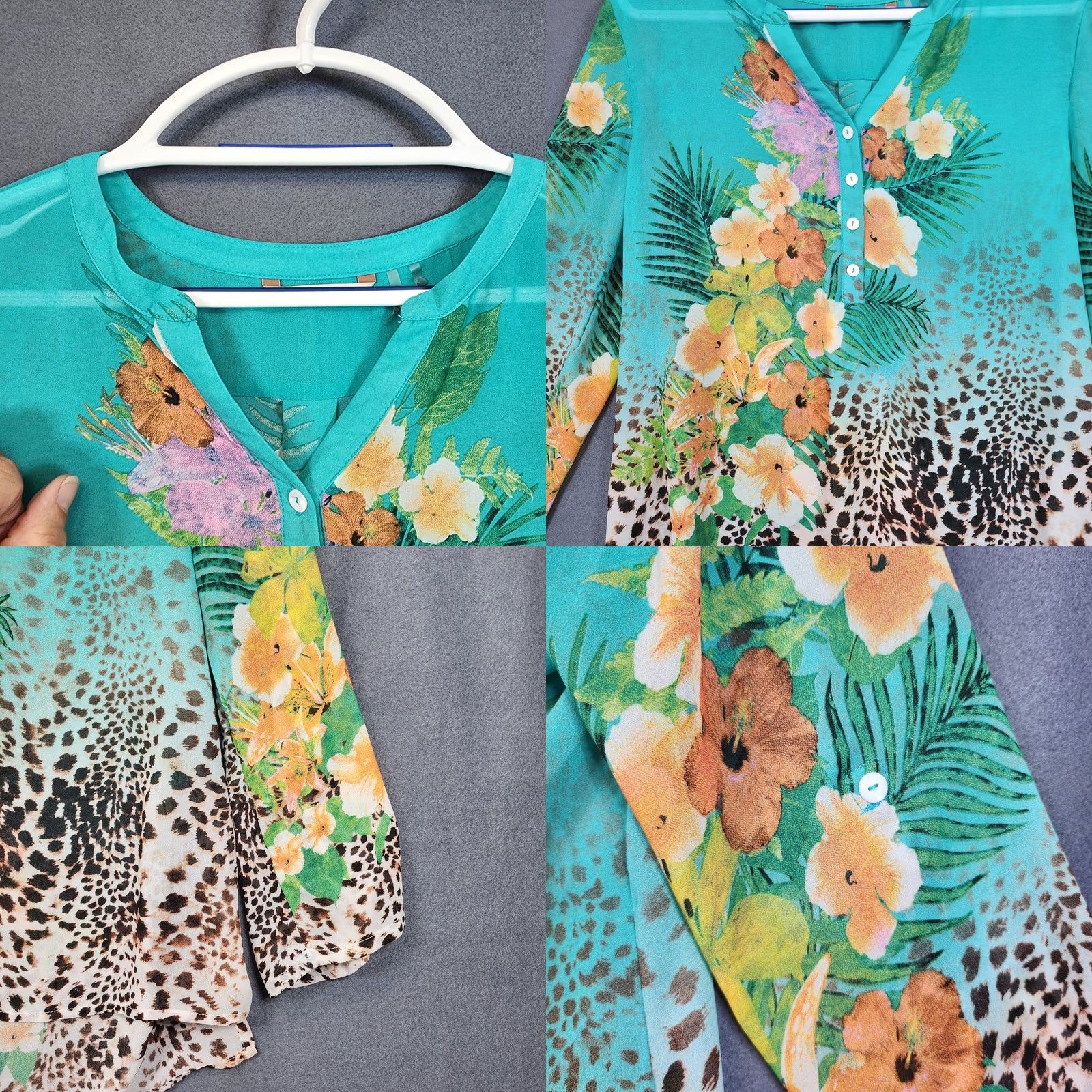 Soft Surroundings Soft Surroundings Womens Top Petite Medium Semi Sheer Popover Green Floral Beach Shirt Blouse Tunic Roll Tab Sleeve Long Sleeve V-Neck Floral Pattern Size M / US 6-8 / IT 42-44 - 8 Thumbnail