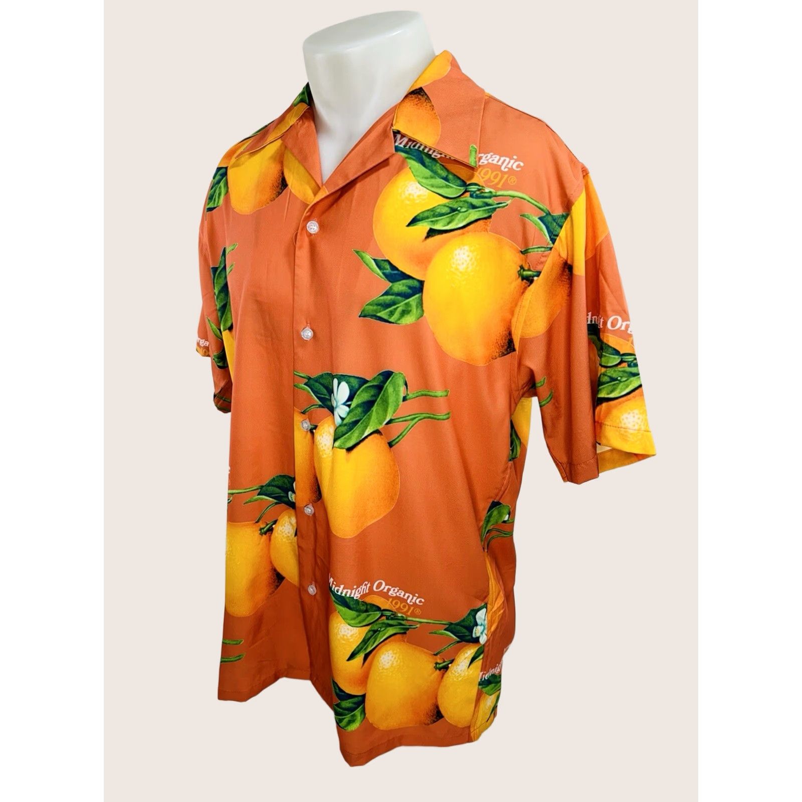 Vintage Midnight Organic 1991 - Oranges Print XXL Hawaiian Shirt - Men Short Sleeve Button-Up, Orange, Hawaiian, 2XL Size US XXL / EU 58 / 5 - 1 Thumbnail