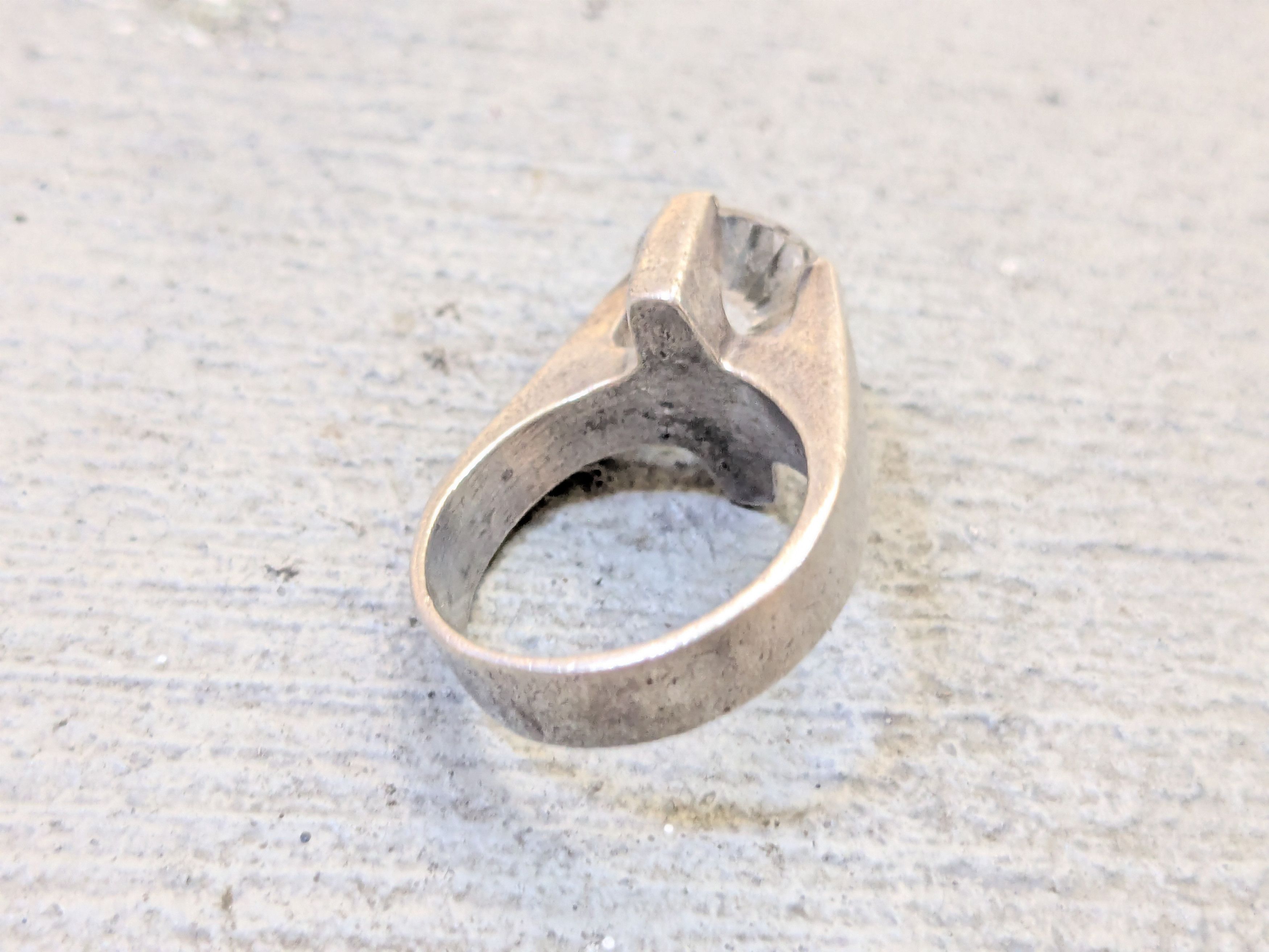 Jewelry Vintage Sterling Silver Ring CZ 7.5 Modern Avant Garde Size ONE SIZE - 4 Thumbnail