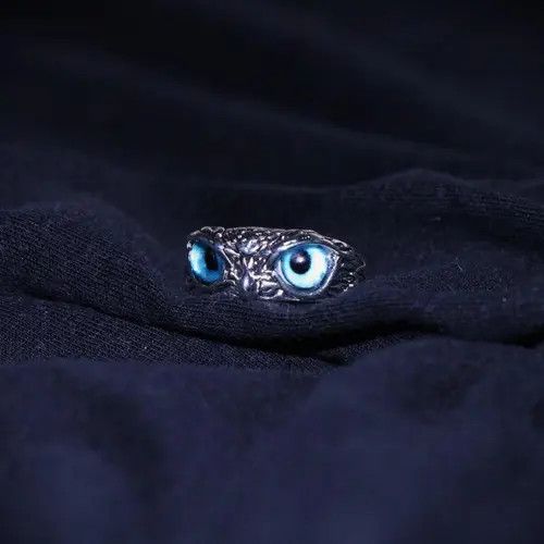 Jewelry Blue-Eyed Owl Ring, Gothic Jewelry, Adjustable Ring Size ONE SIZE - 2 Thumbnail