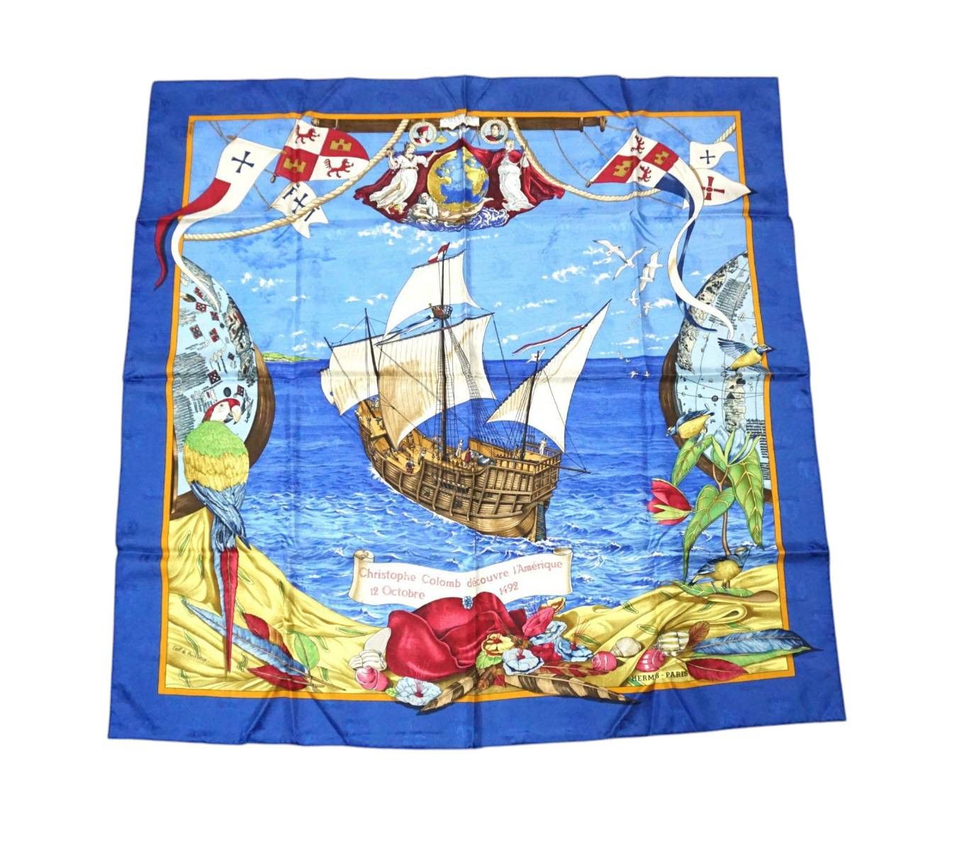 Hermes × Vintage HERME'S CHRISTOPHE COLOMB CARRE 90 VINTAGE SILK SCARF Size ONE SIZE - 4 Thumbnail