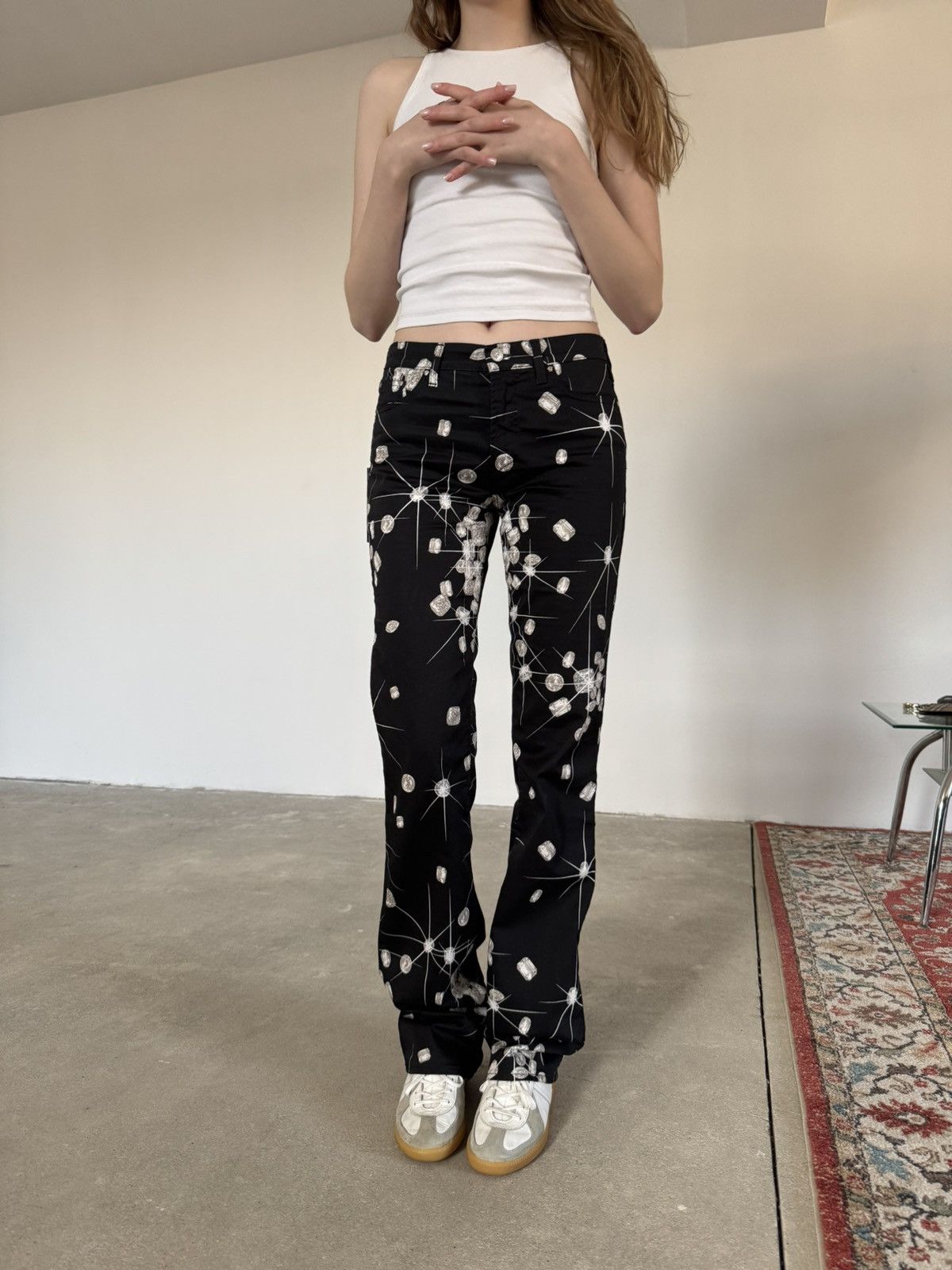 If Six Was Nine × Versace Archival Versace Shiny Diamond Flared Pants Size 31" - 17 Thumbnail