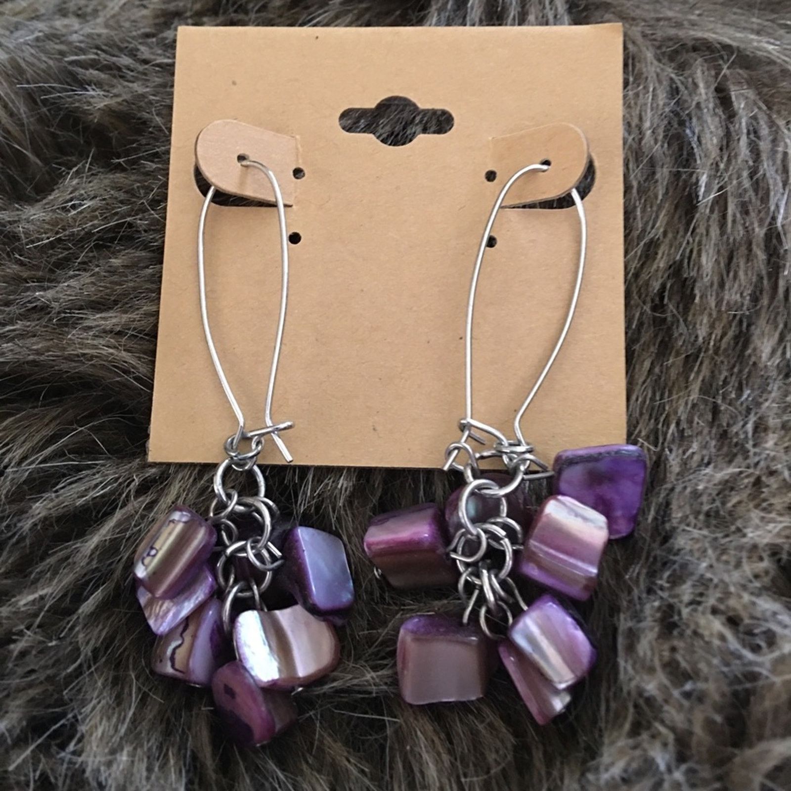Jewelry Purple tone painted shell ear wire earrings Size ONE SIZE - 2 Thumbnail