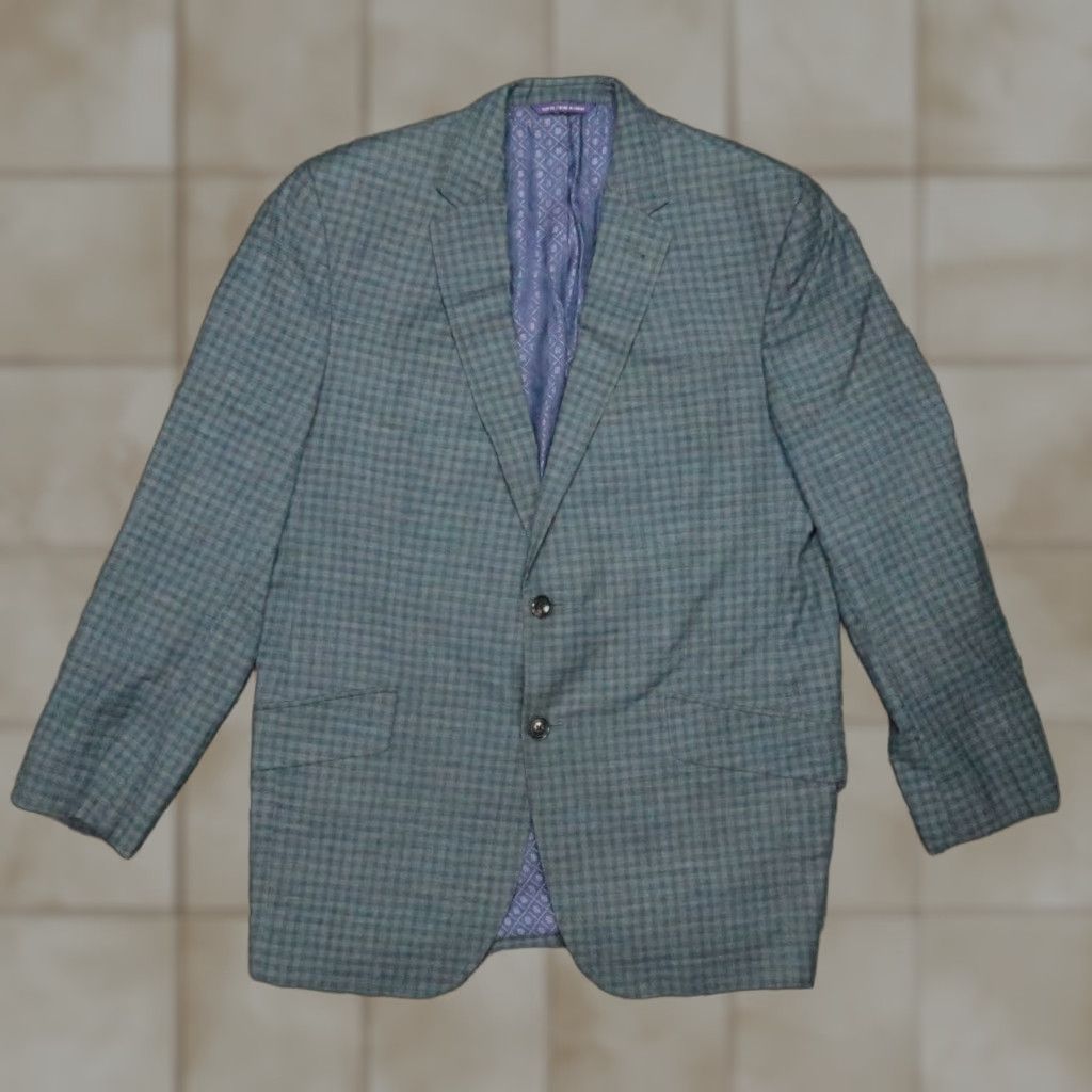 Ted Baker Ted Baker Blazer Mens 42R Gray Blue Endurance Plaid Wool Jacket Size 42R - 1 Thumbnail