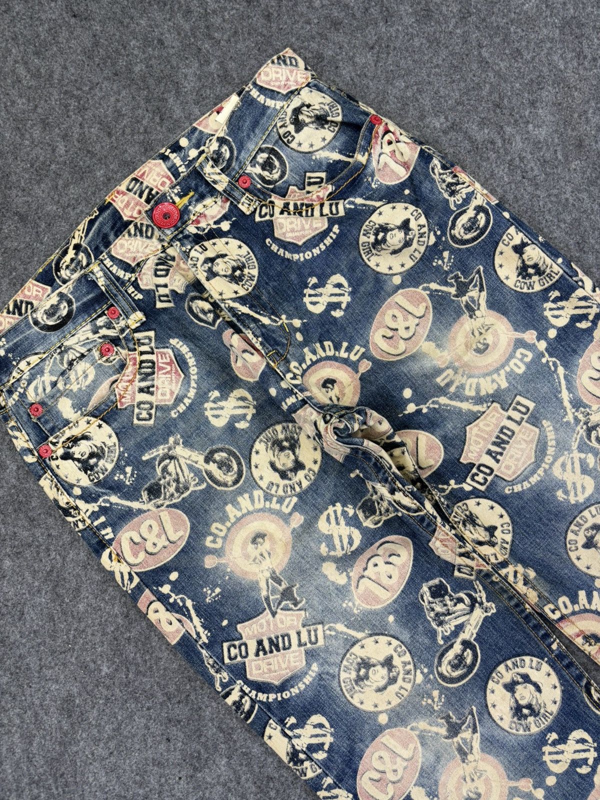 Japanese Brand 💥Hysteric Style💥Co&Lu Full Print Stone Wash Denim F695 Size US 33 - 5 Thumbnail