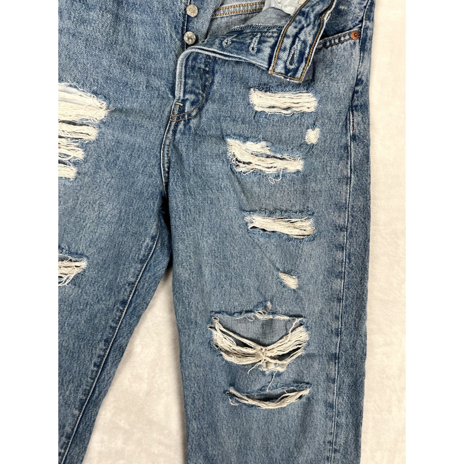 Levi's Levi's Ribcage Straight Ankle Jeans Womens 31 Blue High Rise Distressed Denim Size 24" / US 00 / IT 34 - 3 Thumbnail