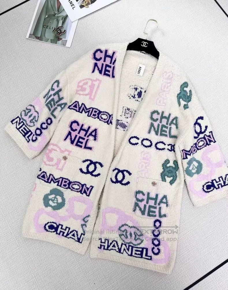 Chanel Chanel 23p popular white letter graffiti towel long cardig Size XS / US 0-2 / IT 36-38 - 2 Thumbnail