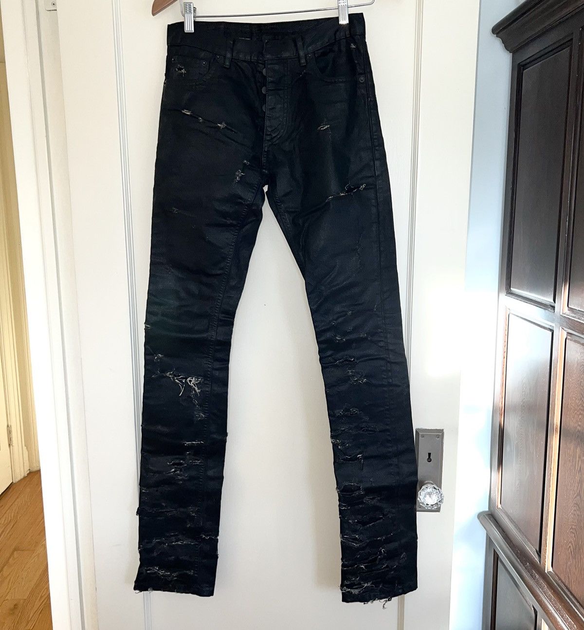 Pre-owned Dior X Hedi Slimane Dior Homme By Hedi Slimane Ss04 “strip” Waxed Denim Jeans In Black