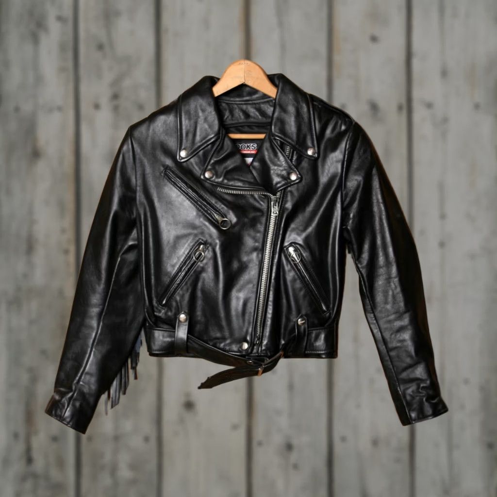 Brooks VINTAGE Brooks Black Leather Fringe Motorcycle Jacket Womens Sz. 34 Size XXS / US 00 / IT 34 - 1 Thumbnail