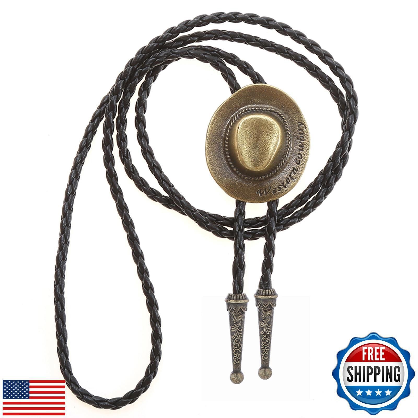 Designer Western Vintage Bolo Tie Leather Necktie Cowboy Hat New Size ONE SIZE - 1 Thumbnail