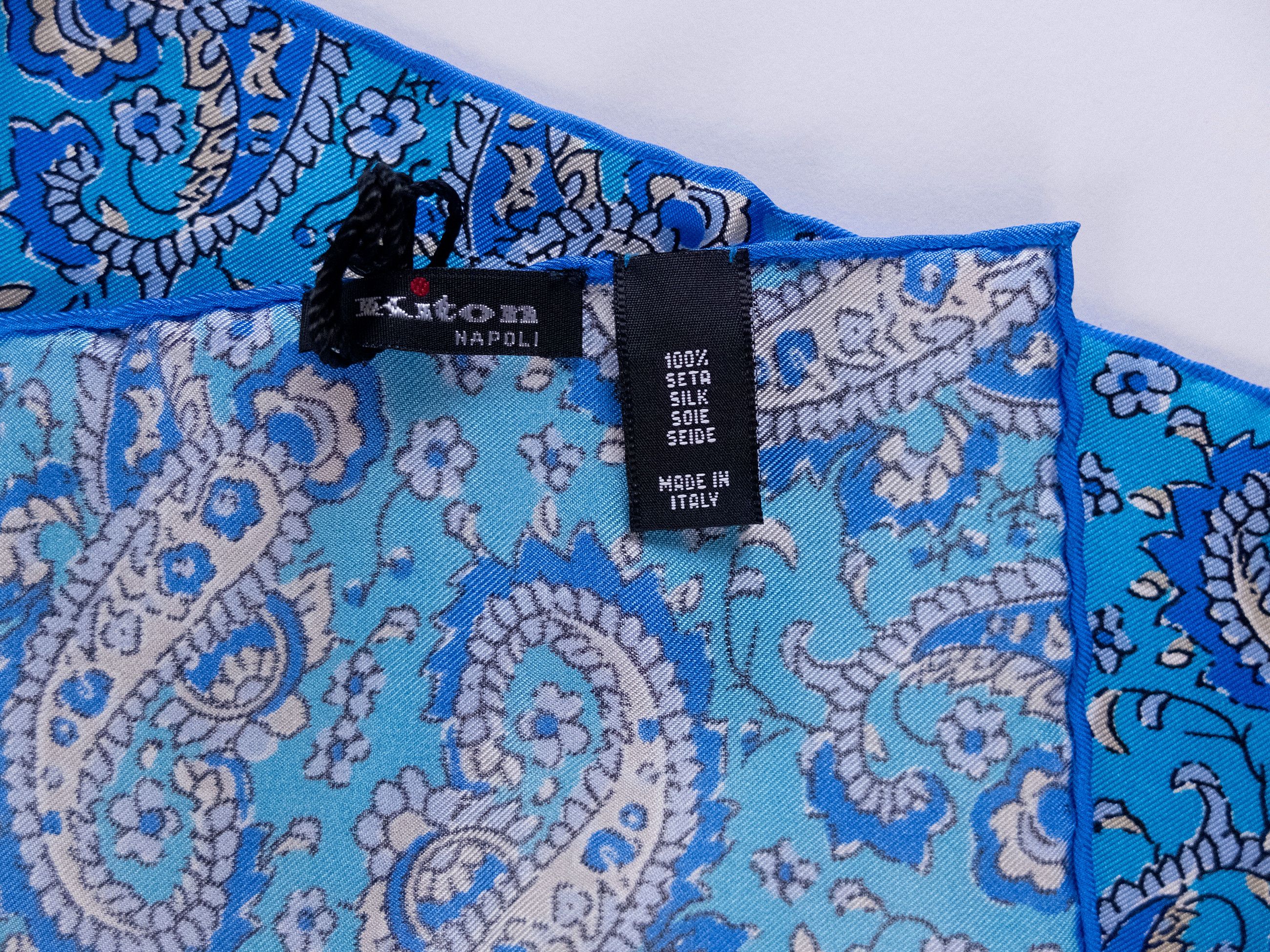 Kiton KITON Napoli hand made blue paisley silk pocket square Size ONE SIZE - 2 Thumbnail
