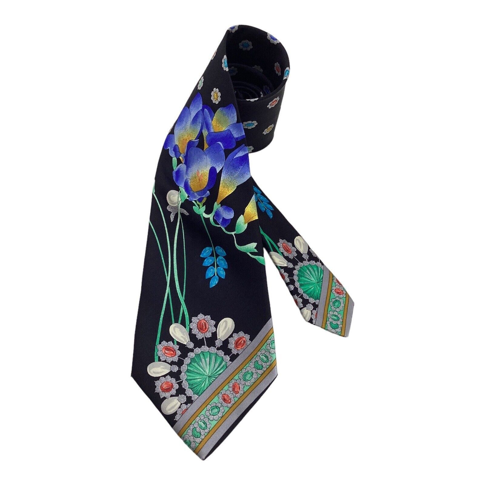 Leonard Paris LEONARD PARIS Black Flower & Jewellery Print Luxury Silk Tie Size ONE SIZE - 1 Thumbnail